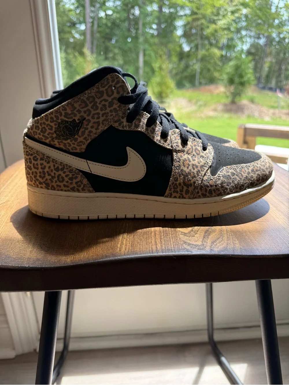 Jordan Kids High-Top Sneakers in Black and Brown Leopard Print